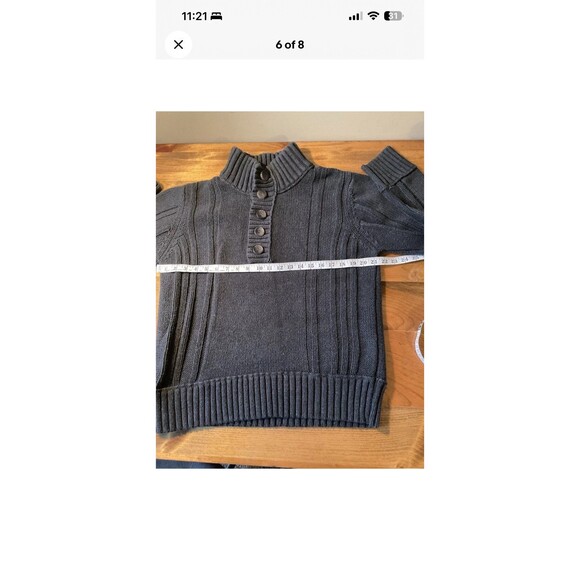 L.L.Bean Mens Lg Cotton-Wool Fisherman Knit Sweater Button-Mock Neck Black/Gray - Picture 6 of 8
